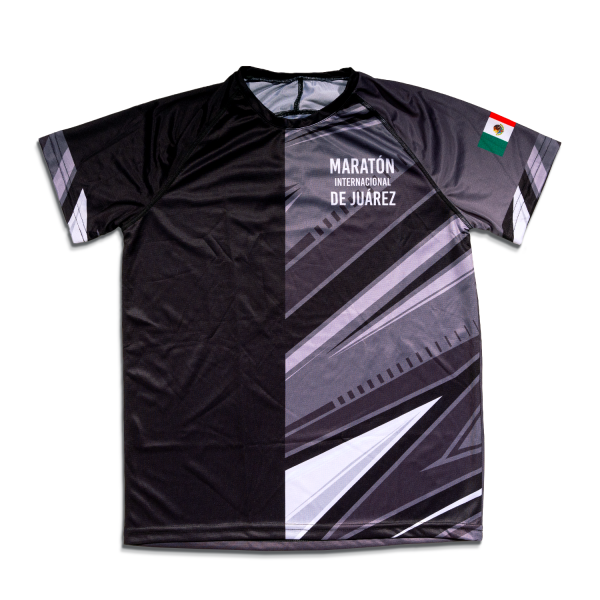 Playera de manga corta para caballero. Negra con diseño moderno en gris