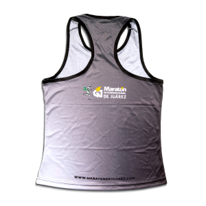 Playera de tirantes para caballero del maratón. Color negro y diseño en gris