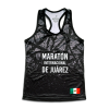 Playera de tirantes para dama del maratón. Color negro y diseño en gris
