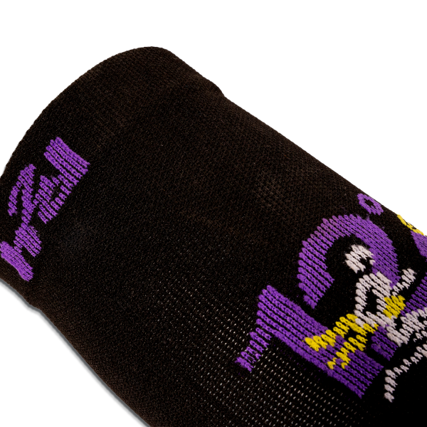 SL12U09 Calcetines de compresión de la doceava edición del maratón. Color negro con detalles en morado