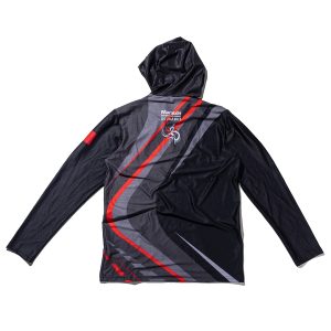 Sudadera negra con detalles en gris y rojo