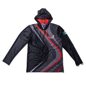 Sudadera negra con detalles en gris y rojo