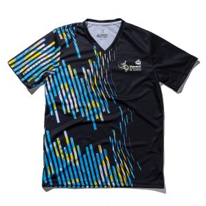 merch14Maraton (28) Playera cuello v negra detalles azul amarillo