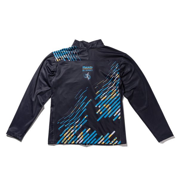 Chamarra negra con detalles azules y zipper