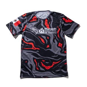 Playera negra con gris y rojo unisex