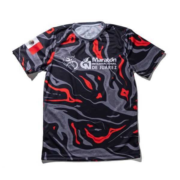 Playera negra con gris y rojo unisex